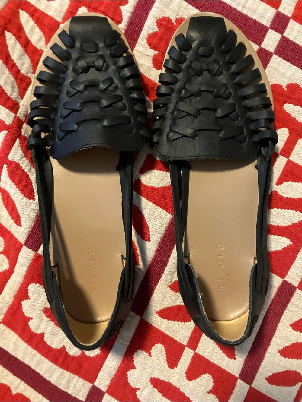 Nisolo Black Woven Leather Slip-On Flats